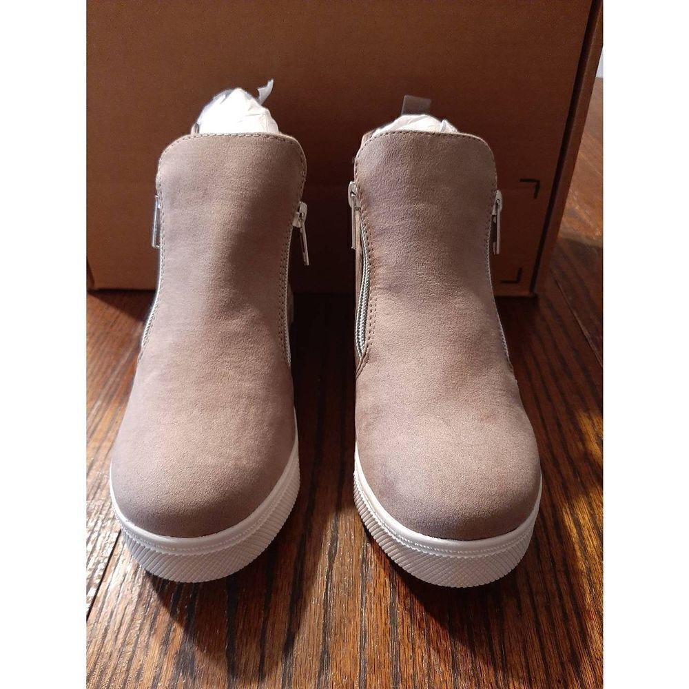 New Size 4 Tan Dual Zipper Ankle Boots Booties Casual Shoes - Picture 2 of 4